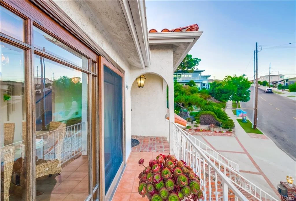 Balcony view with plant, street, and greenery