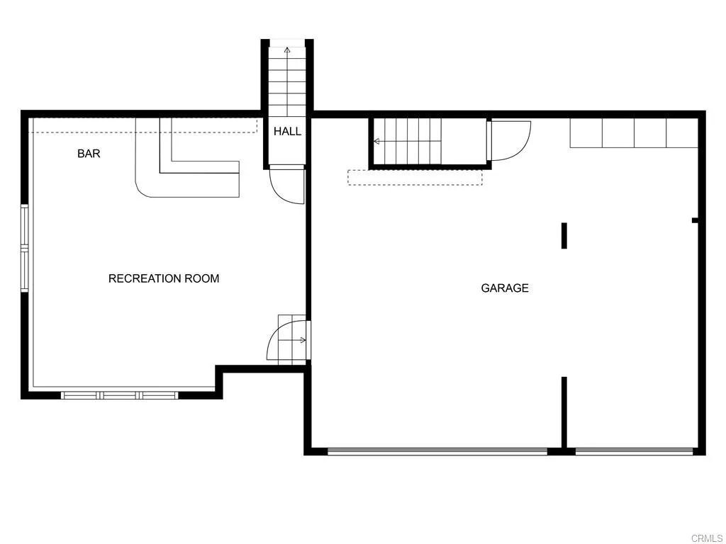 Floor plan with bar, recreation room, garage, and hallway